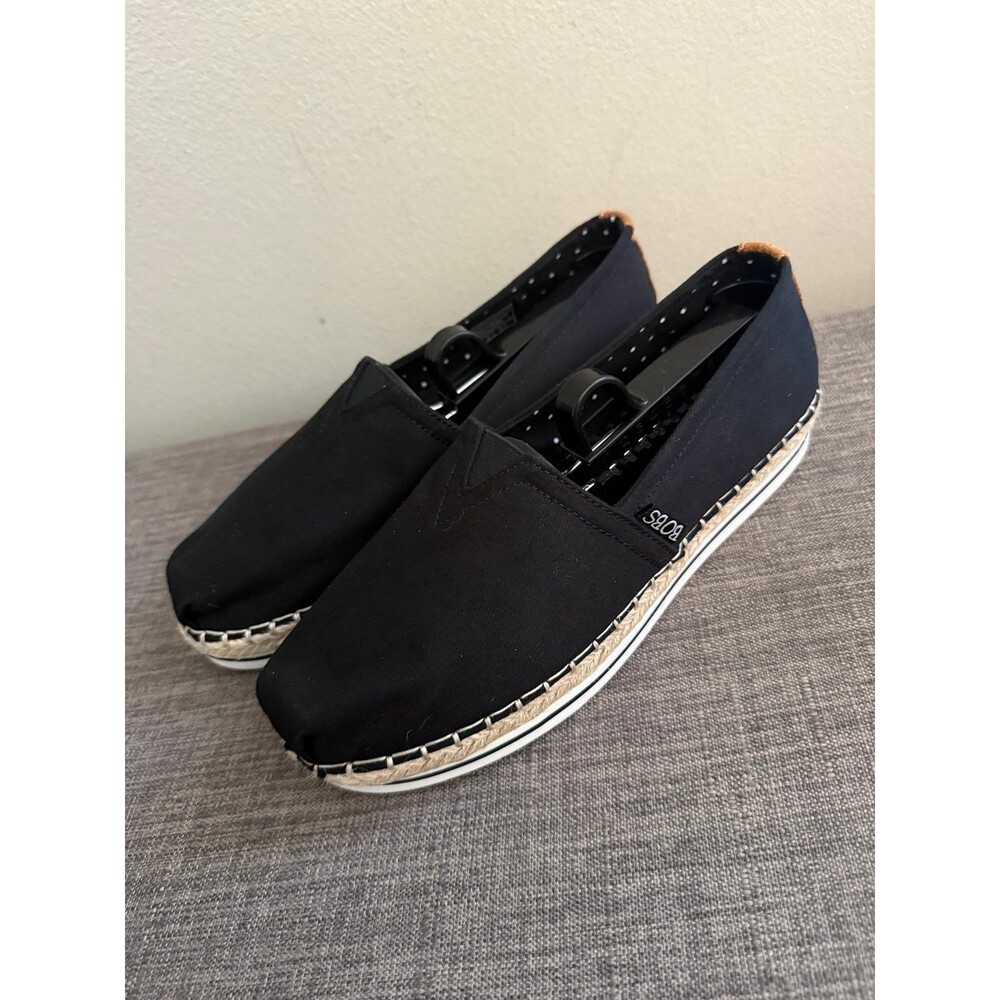 Women’s Bobs By Skechers Memory Foam Slip On Black Espadrille Shoes Size 7.5
